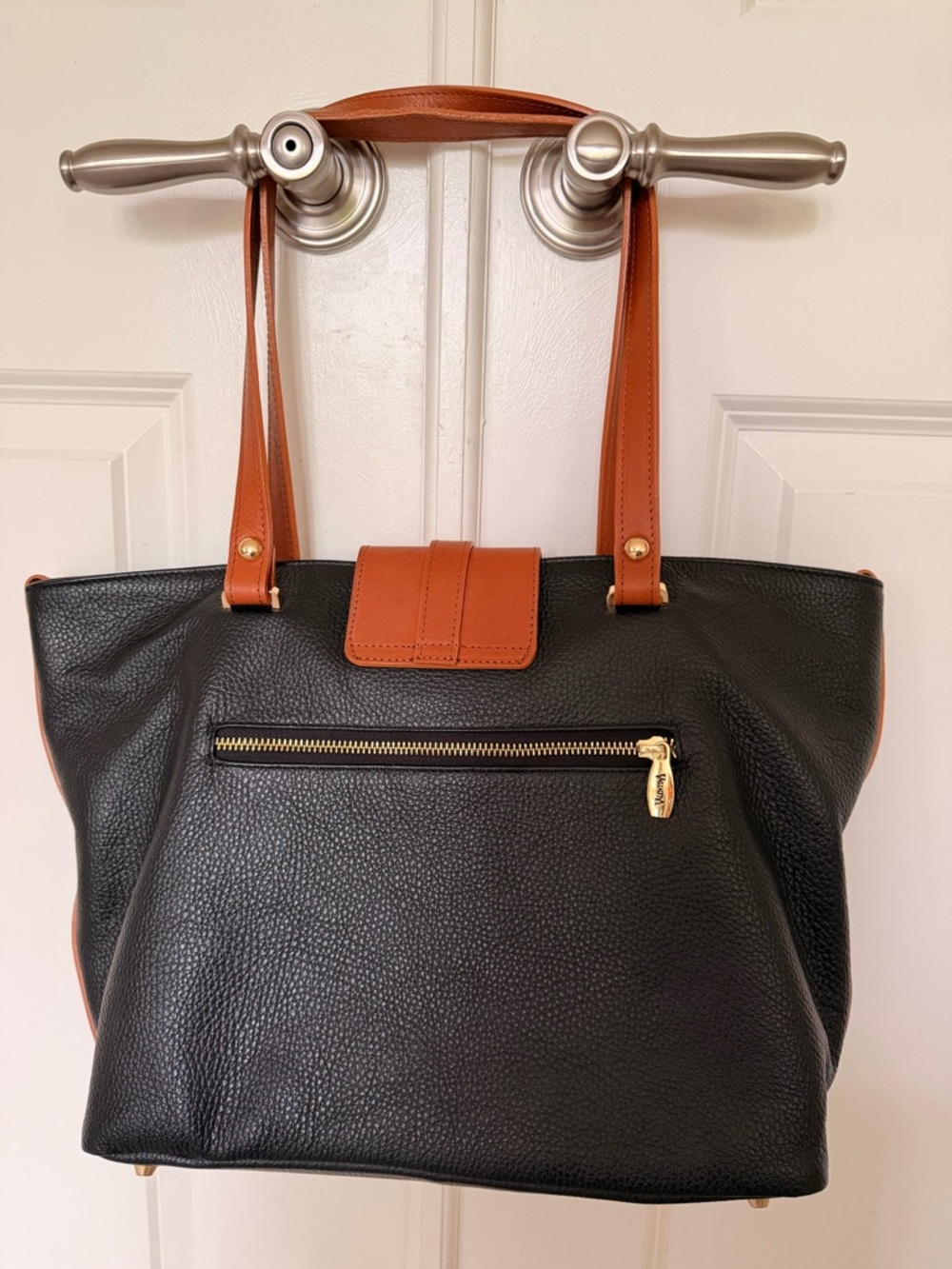 Valentina Black Tote with Brown Leather Accents - Picture 2 of 8